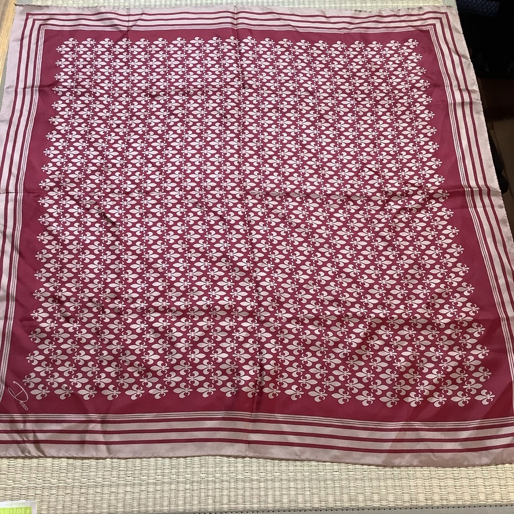 Desco Fleur De Lis Scarf Maroon and Tan 27” Square